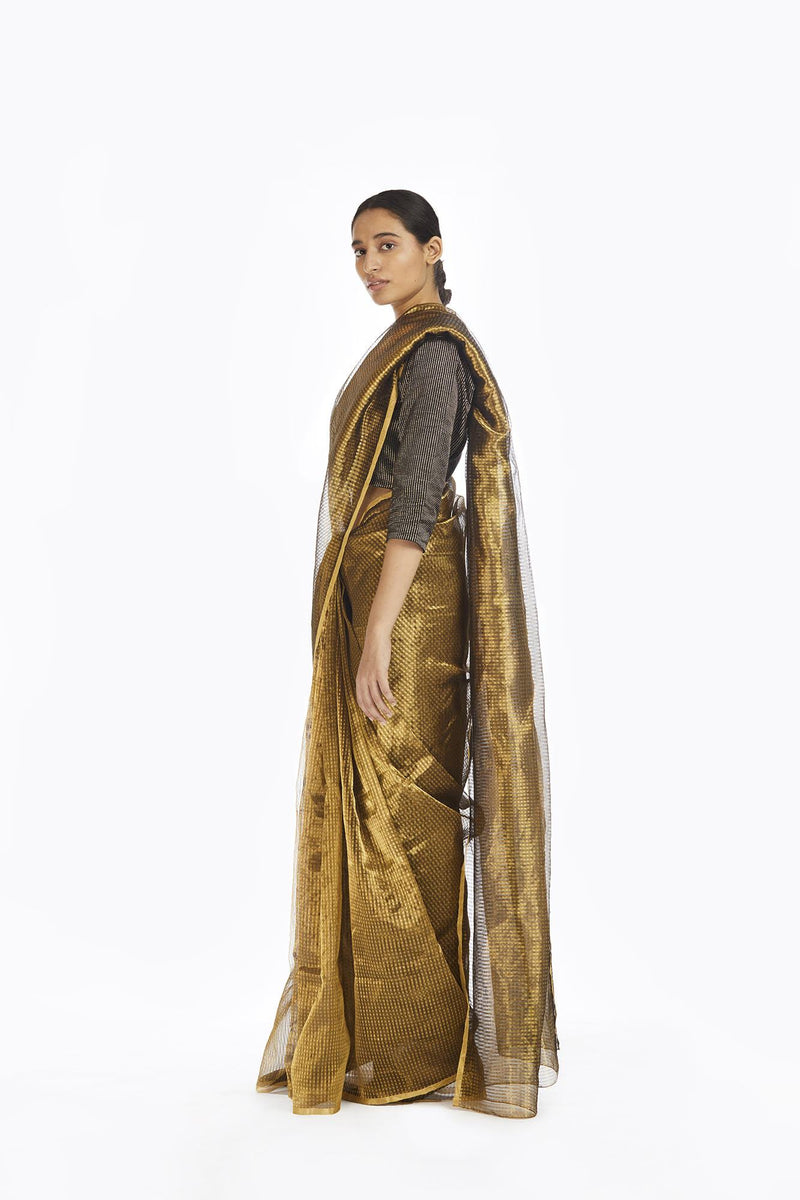 Handwoven Liquid Molten Gold Textured Metallic Saree by Akaaro for women Worldwide