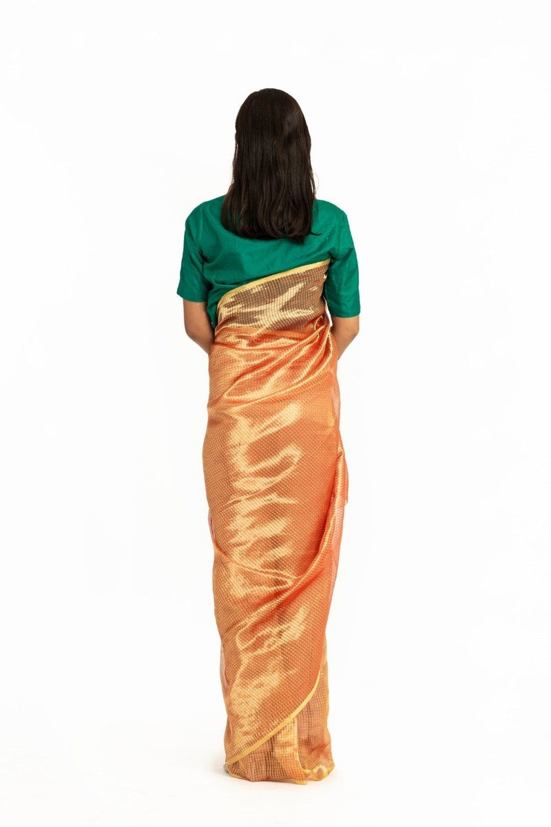 Handwoven liquid Molten Orange Textured Saree by Akaaro for women Worldwide