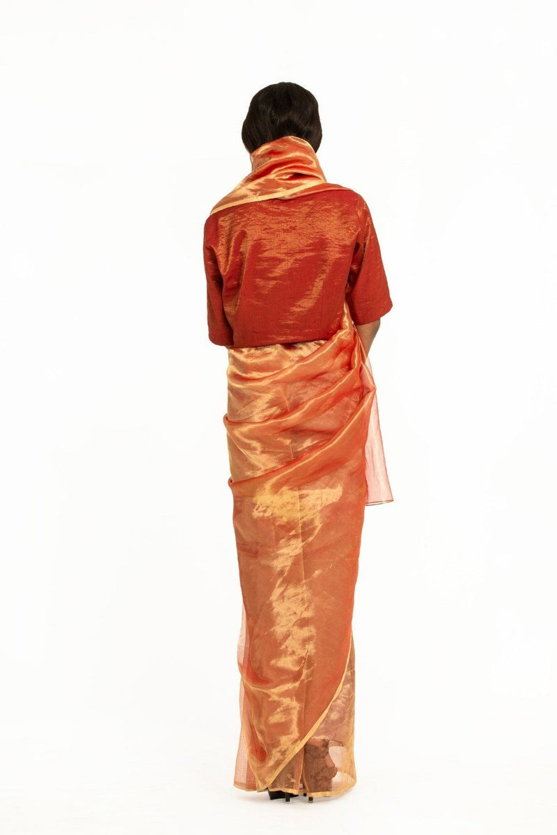 Handwoven Liquid Molten Red Metallic Saree by Akaaro for women Worldwide