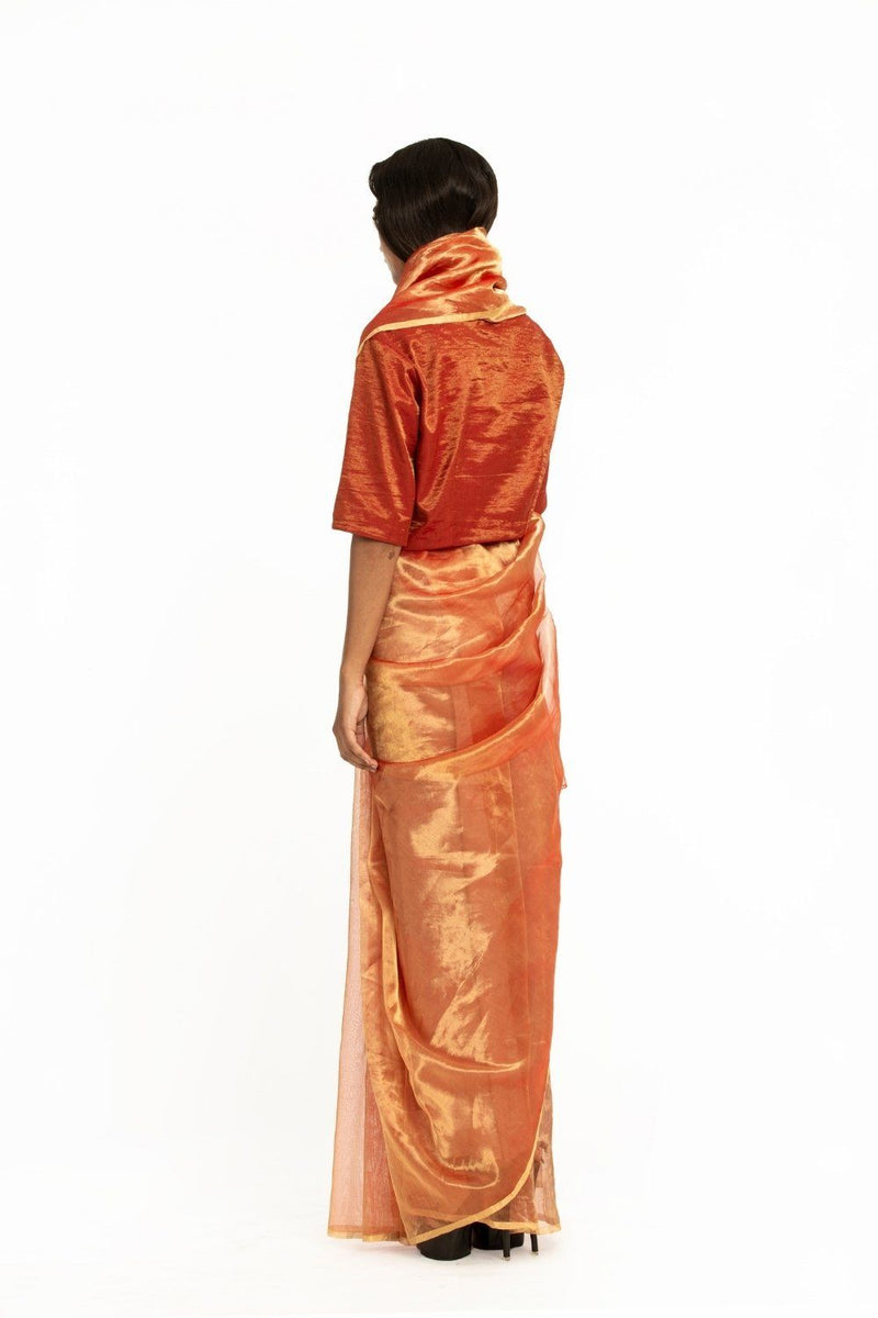 Handwoven Liquid Molten Red Metallic Saree by Akaaro for women Worldwide