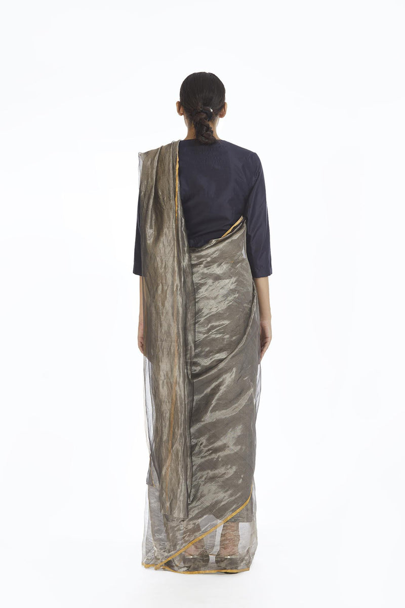 Handwoven Liquid Molten Silver Metallic Saree by Akaaro for women Worldwide