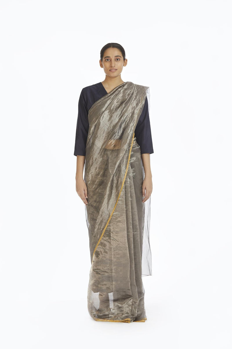 Handwoven Liquid Molten Silver Metallic Saree by Akaaro for women Worldwide