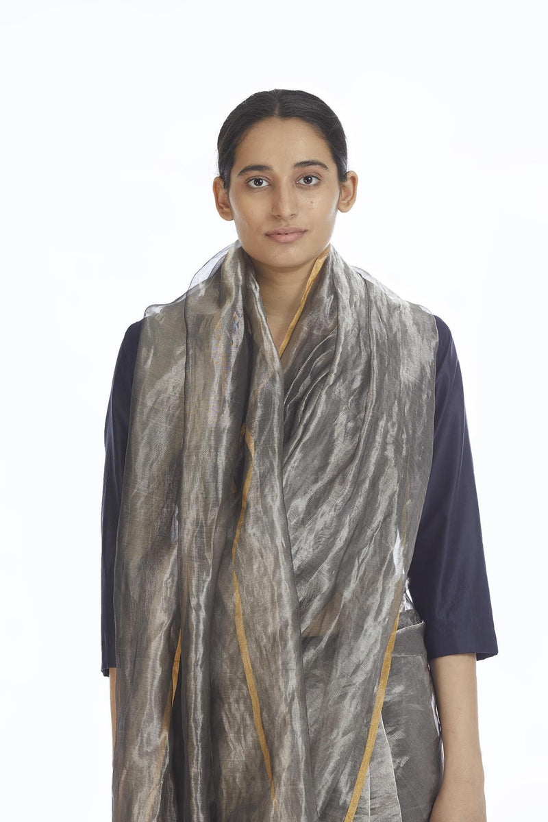 Handwoven Liquid Molten Silver Metallic Saree by Akaaro for women Worldwide