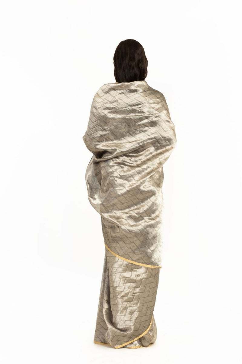 Handwoven Liquid Molten Silver Rectangle Textured Saree by Akaaro for women Worldwide