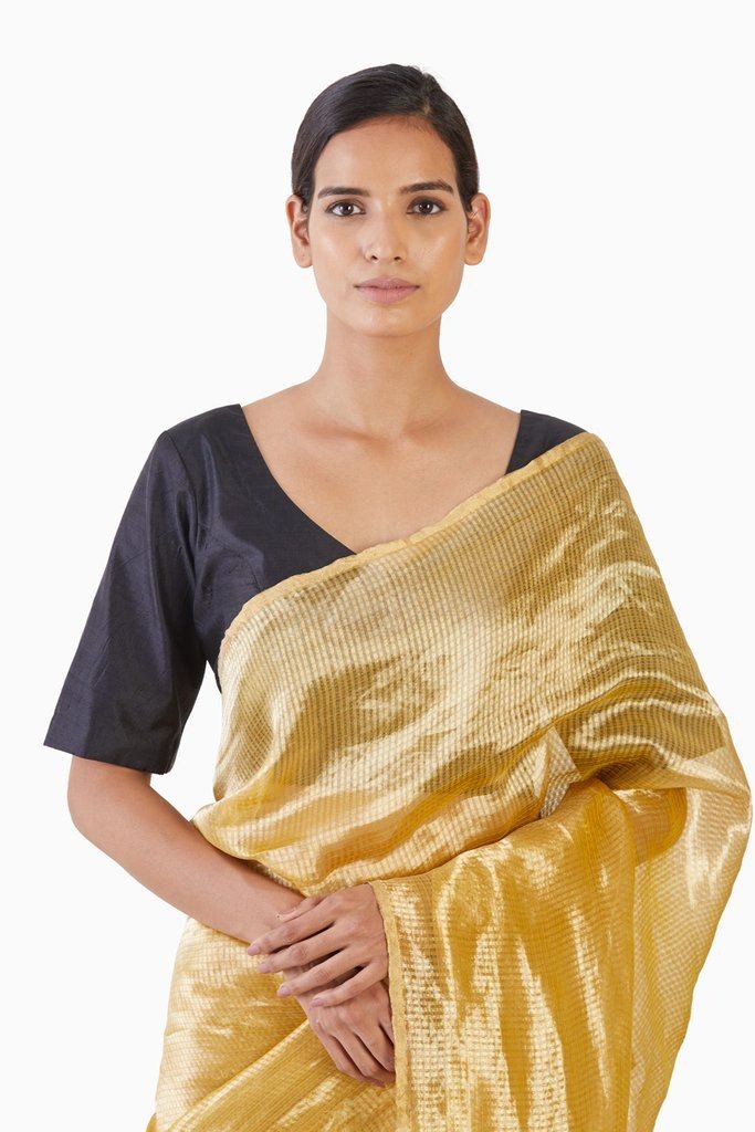 Handwoven Liquid Molten Yellow Textured Metallic Saree by Akaaro for women Worldwide