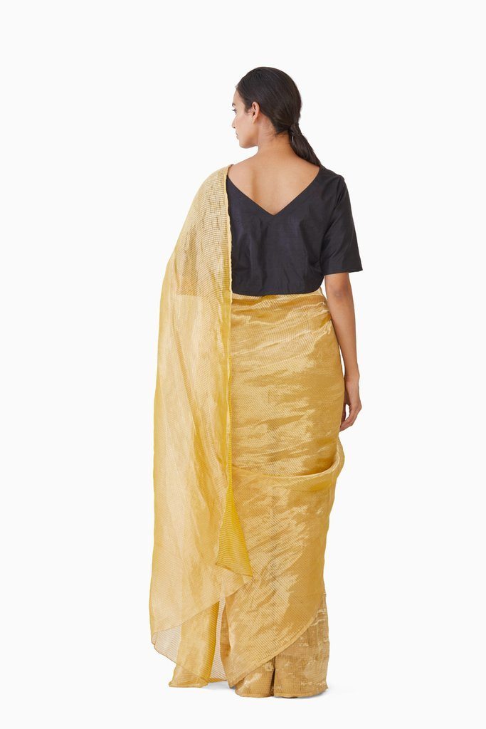 Handwoven Liquid Molten Yellow Textured Metallic Saree by Akaaro for women Worldwide