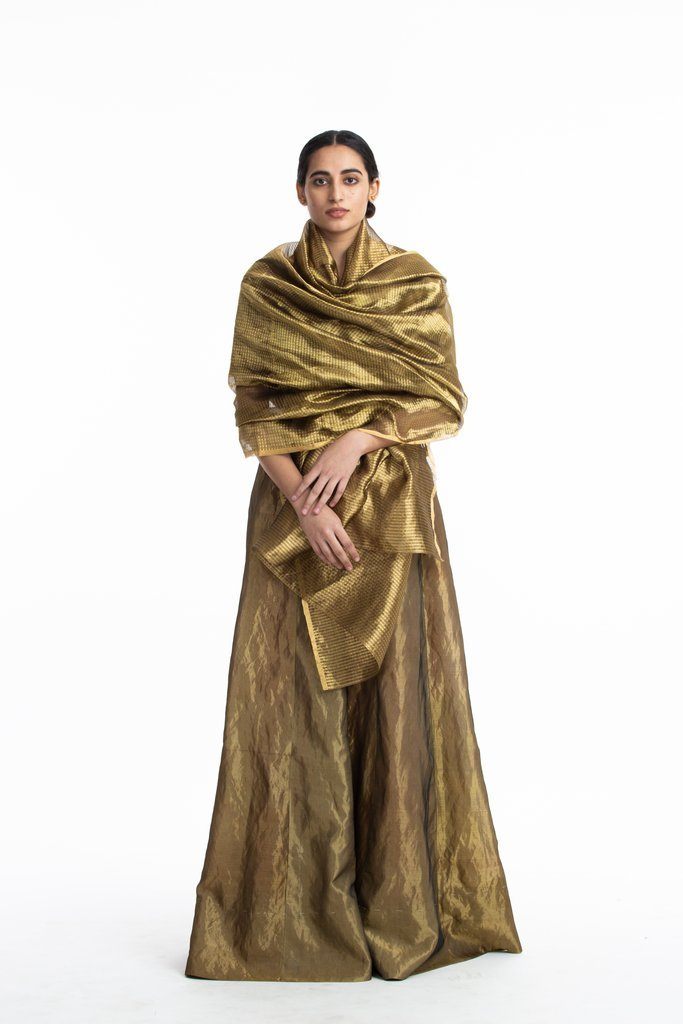 Handwoven Liquid Motlen Gold Textured Dupatta by Akaaro for women Worldwide