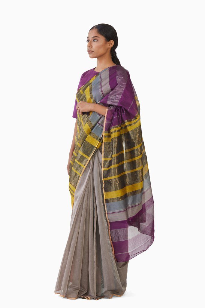 Handwoven Magenta Yellow Engineered Saree by Akaaro for women Worldwide
