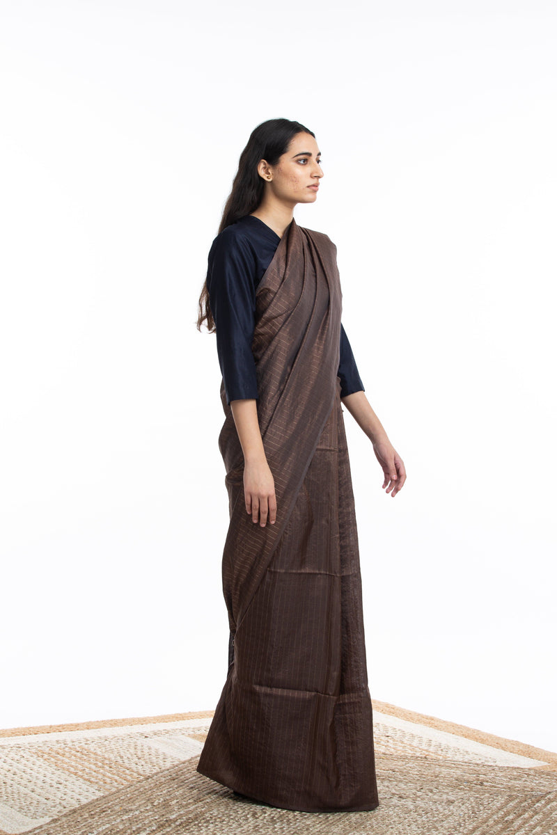Handwoven Maroon Zari Striped Silk Saree by Akaaro for women Worldwide