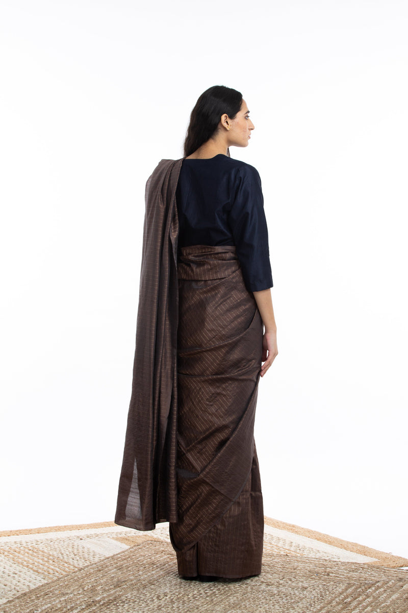 Handwoven Maroon Zari Striped Silk Saree by Akaaro for women Worldwide