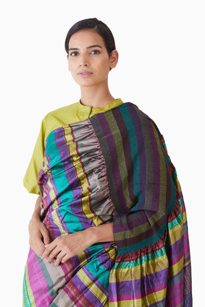 Handwoven Multi Colored Kinji Palla Saree by Akaaro for women Worldwide