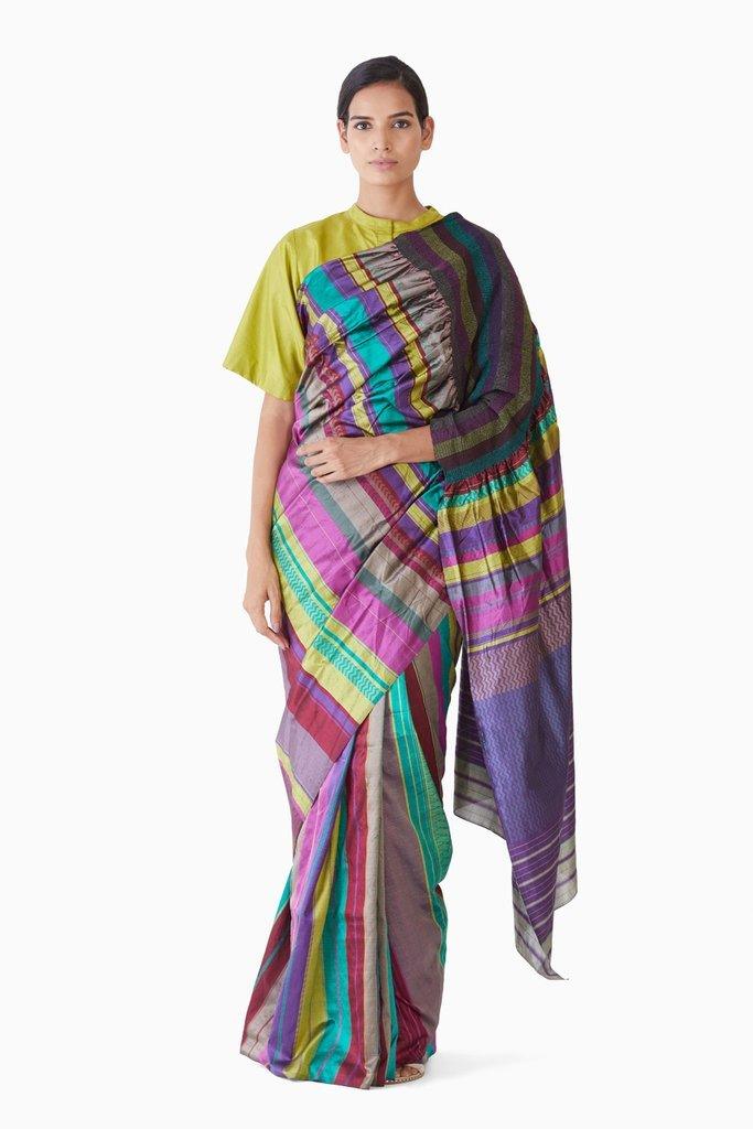 Handwoven Multi Colored Kinji Palla Saree by Akaaro for women Worldwide