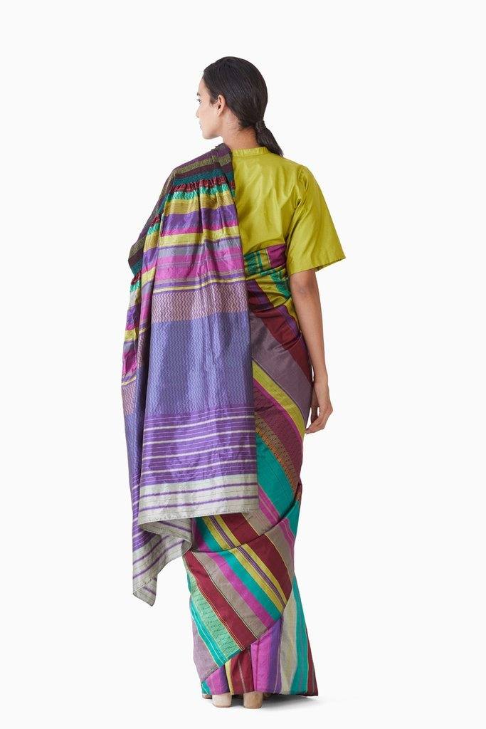 Handwoven Multi Colored Kinji Palla Saree by Akaaro for women Worldwide
