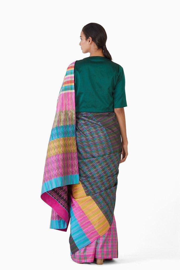 Handwoven Multicolored Block Engineered Saree by Akaaro for women Worldwide