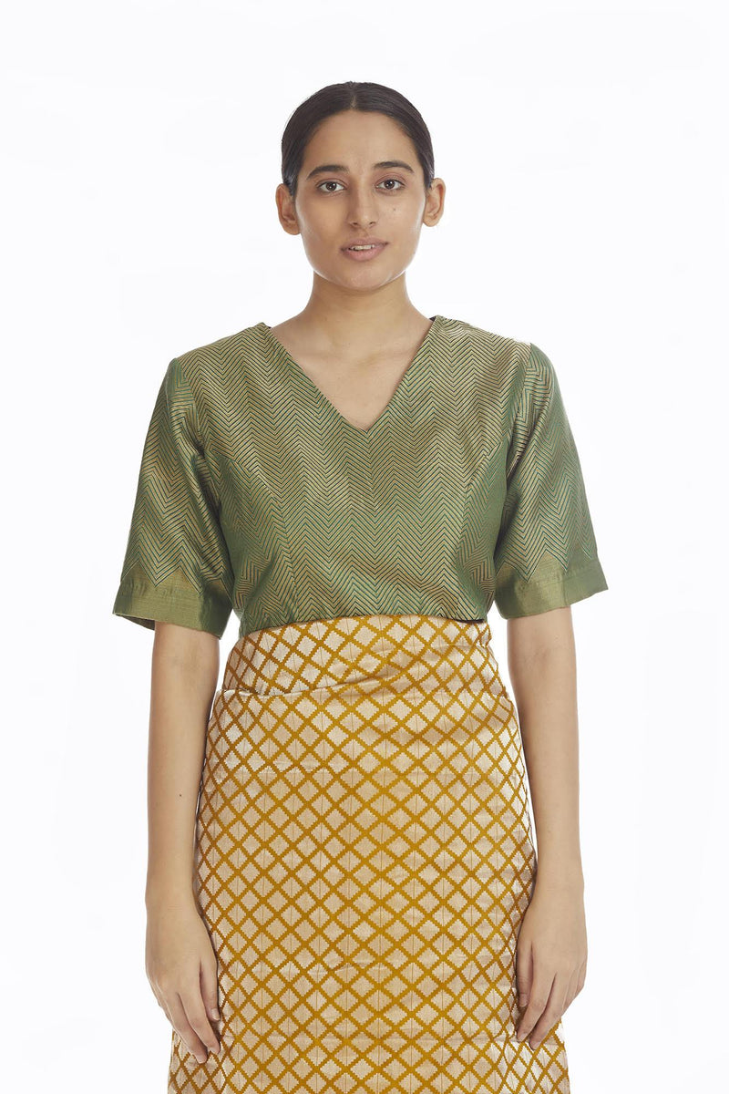 Handwoven Mustard Silk Brocade Saree by Akaaro for women Worldwide