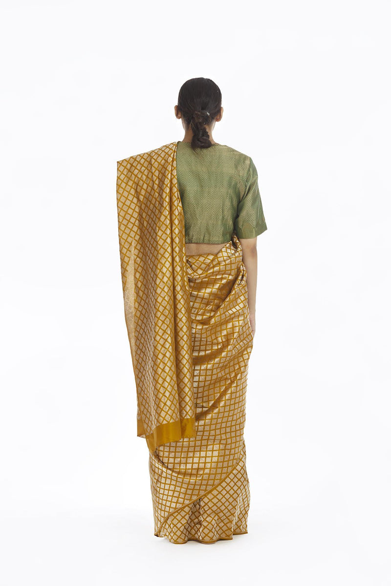 Handwoven Mustard Silk Brocade Saree by Akaaro for women Worldwide