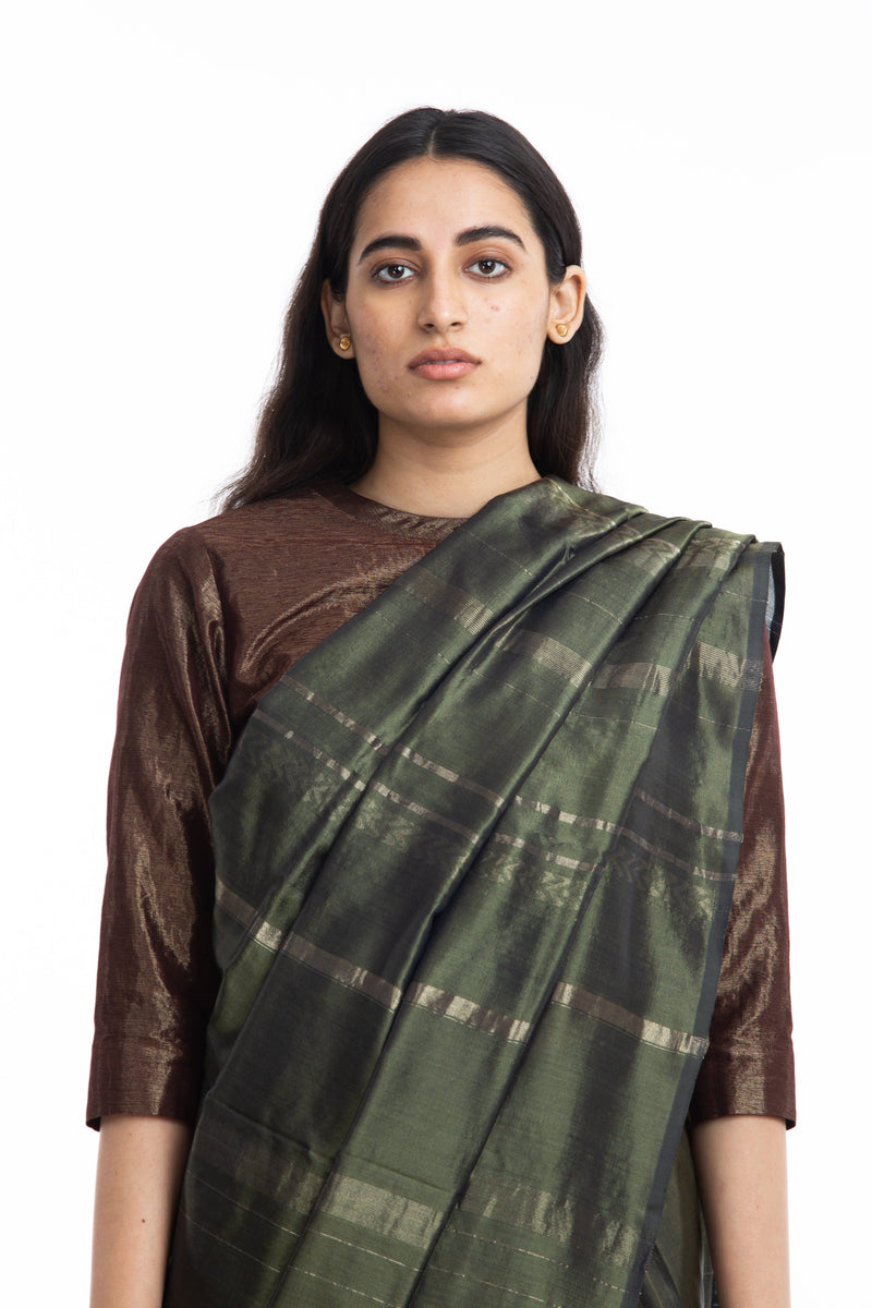 Handwoven Olive Engineered Saree by Akaaro for women Worldwide