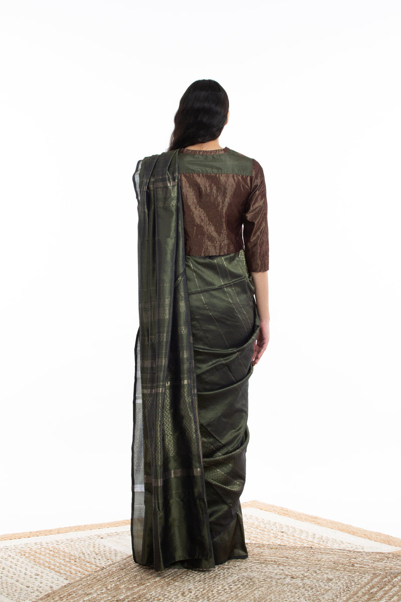 Handwoven Olive Engineered Saree by Akaaro for women Worldwide