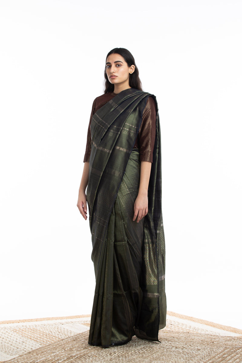 Handwoven Olive Engineered Saree by Akaaro for women Worldwide