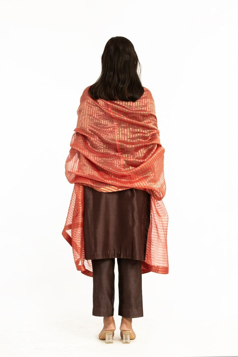 Handwoven Pink Striped Silk Zari Dupatta by Akaaro for women Worldwide
