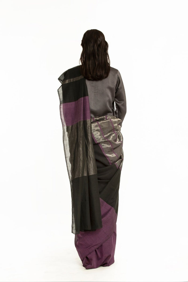 Handwoven Purple Black Engineered Cotton Saree by Akaaro for women Worldwide