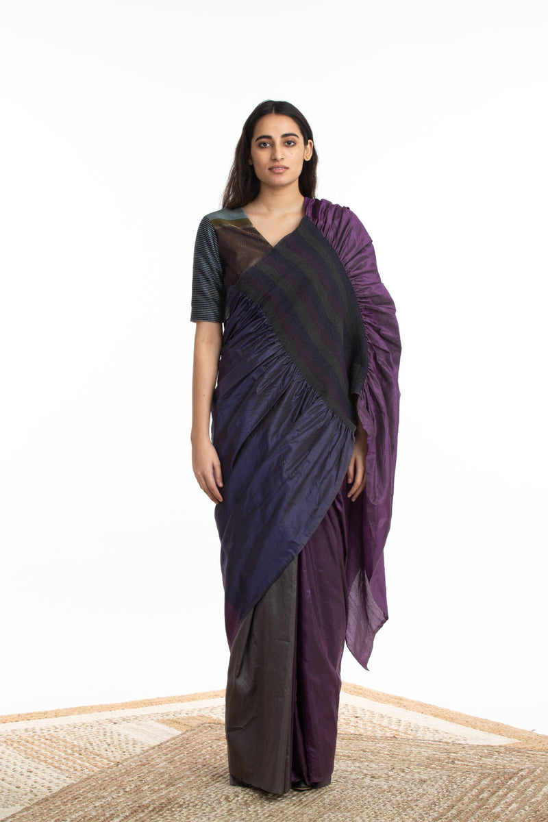 Handwoven Purple Blue Kinji Palla Saree by Akaaro for women Worldwide