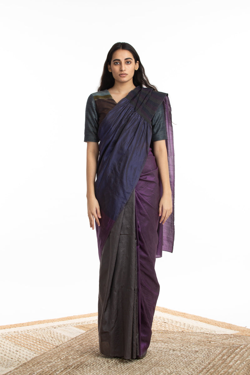 Handwoven Purple Blue Kinji Palla Saree by Akaaro for women Worldwide