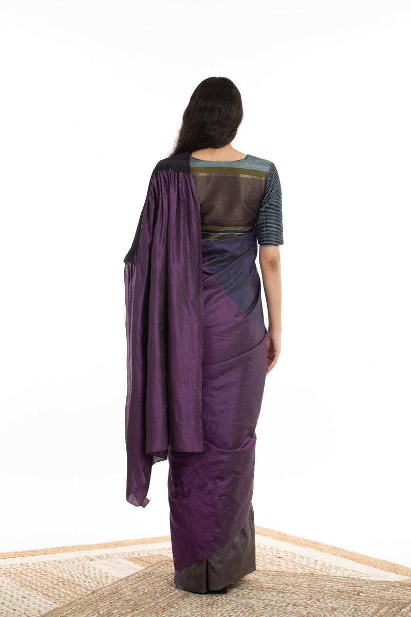 Handwoven Purple Blue Kinji Palla Saree by Akaaro for women Worldwide