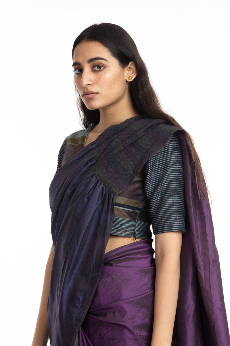 Handwoven Purple Blue Kinji Palla Saree by Akaaro for women Worldwide