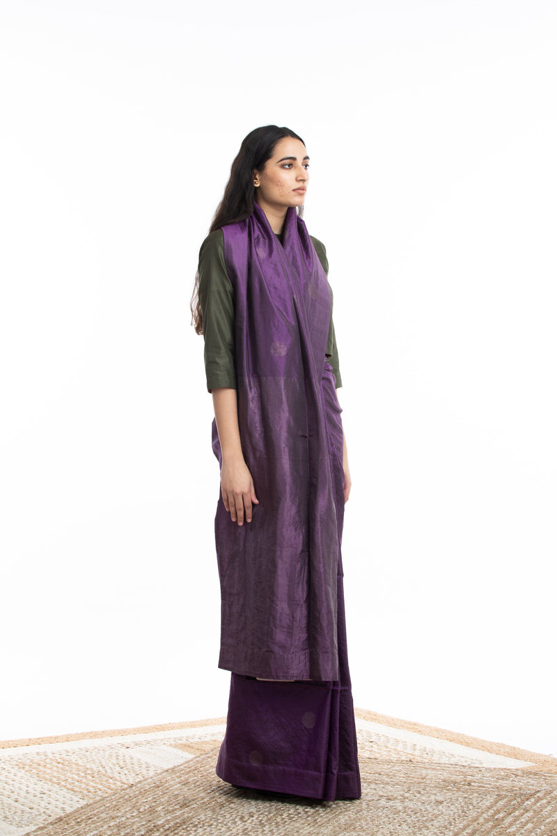 Handwoven Purple Circle Silk Saree by Akaaro for women Worldwide
