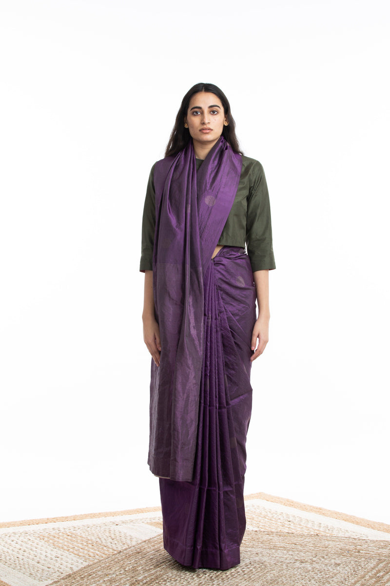 Handwoven Purple Circle Silk Saree by Akaaro for women Worldwide