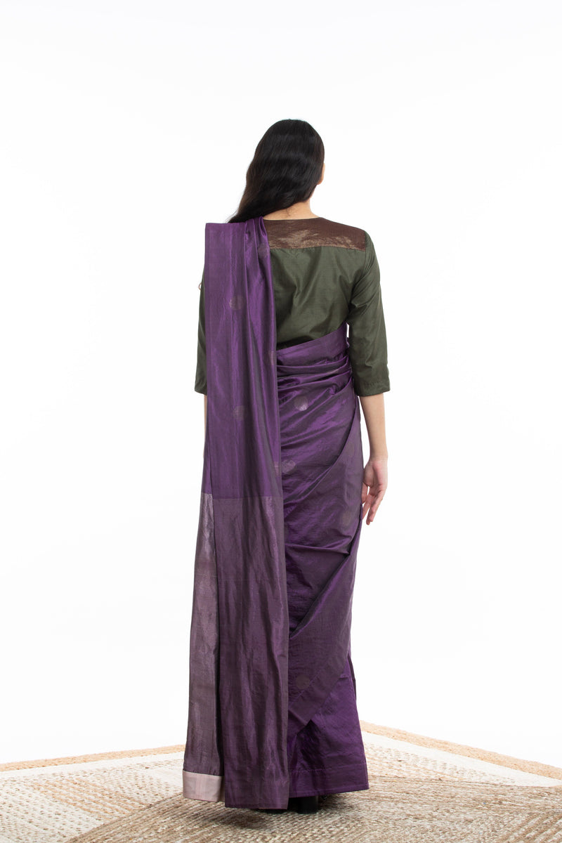 Handwoven Purple Circle Silk Saree by Akaaro for women Worldwide