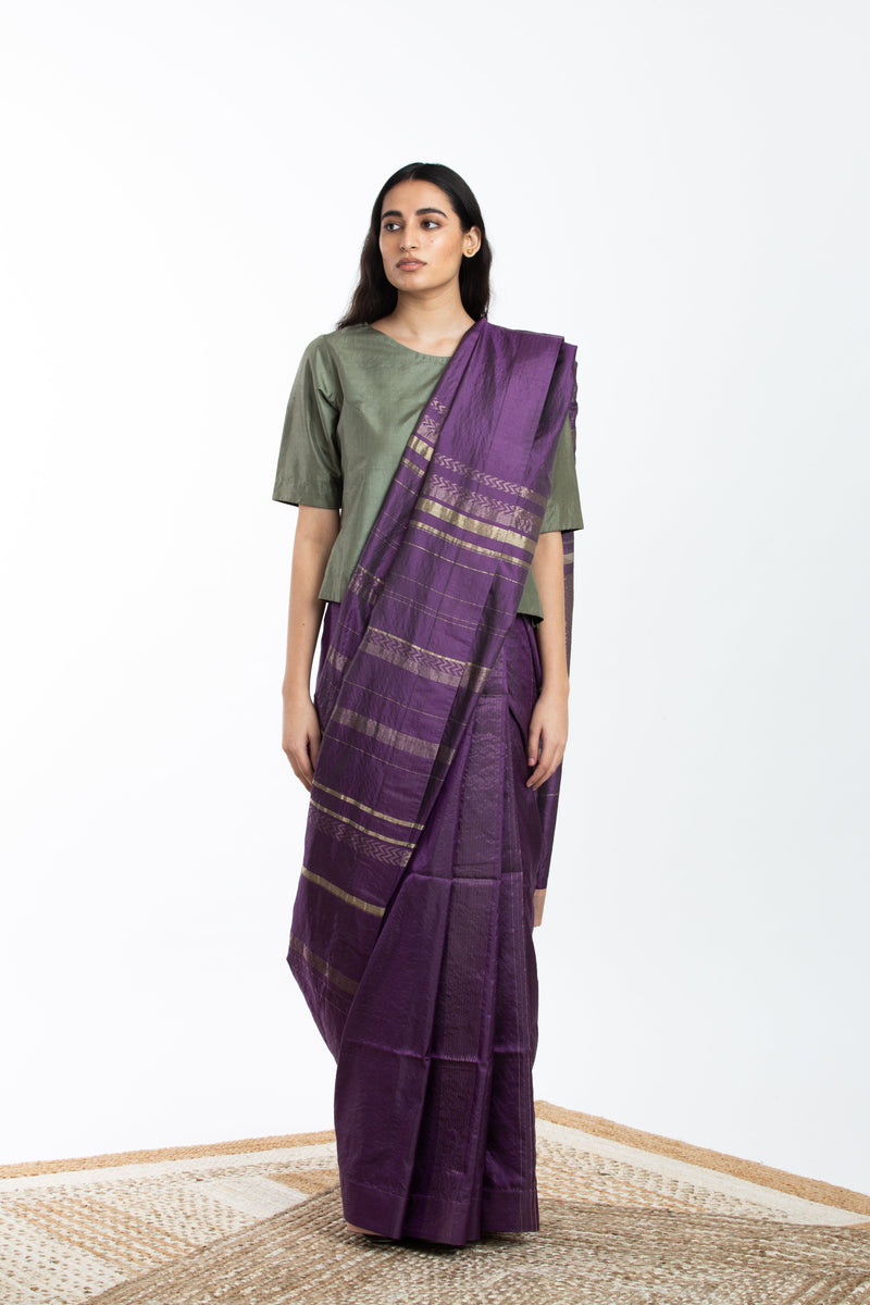 Handwoven Purple Engineered Silk Saree by Akaaro for women Worldwide