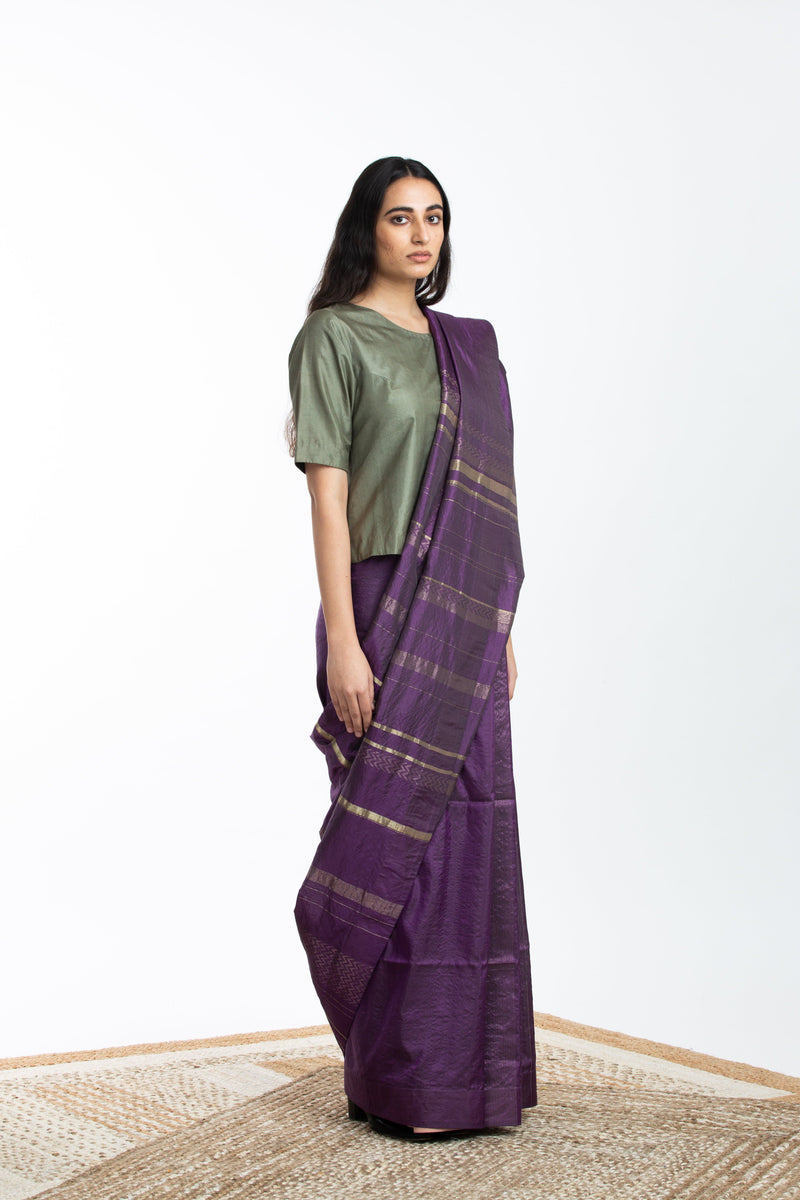 Handwoven Purple Engineered Silk Saree by Akaaro for women Worldwide