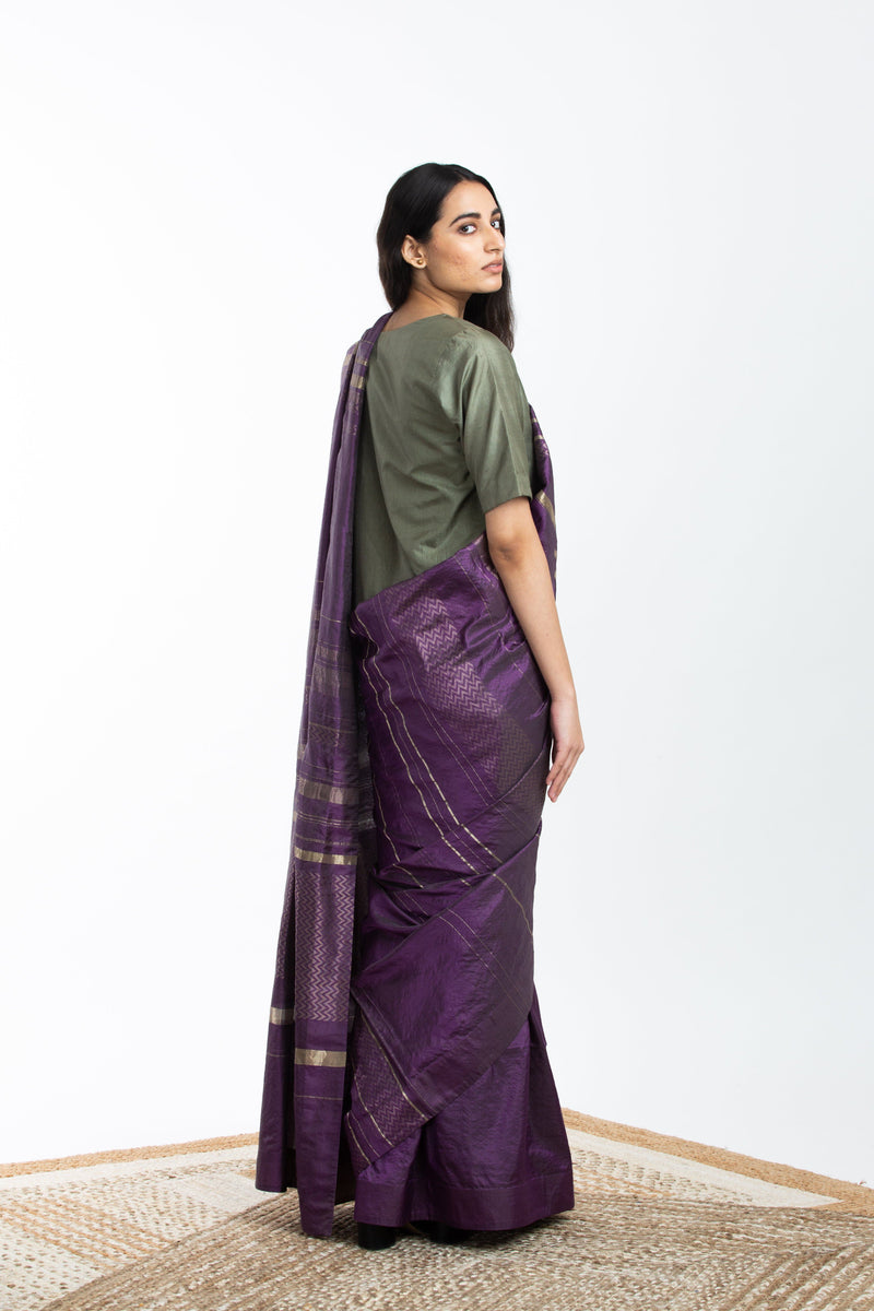 Handwoven Purple Engineered Silk Saree by Akaaro for women Worldwide