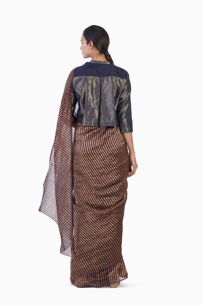 Handwoven Purple Gold Striped Silk Zari Saree by Akaaro for women Worldwide