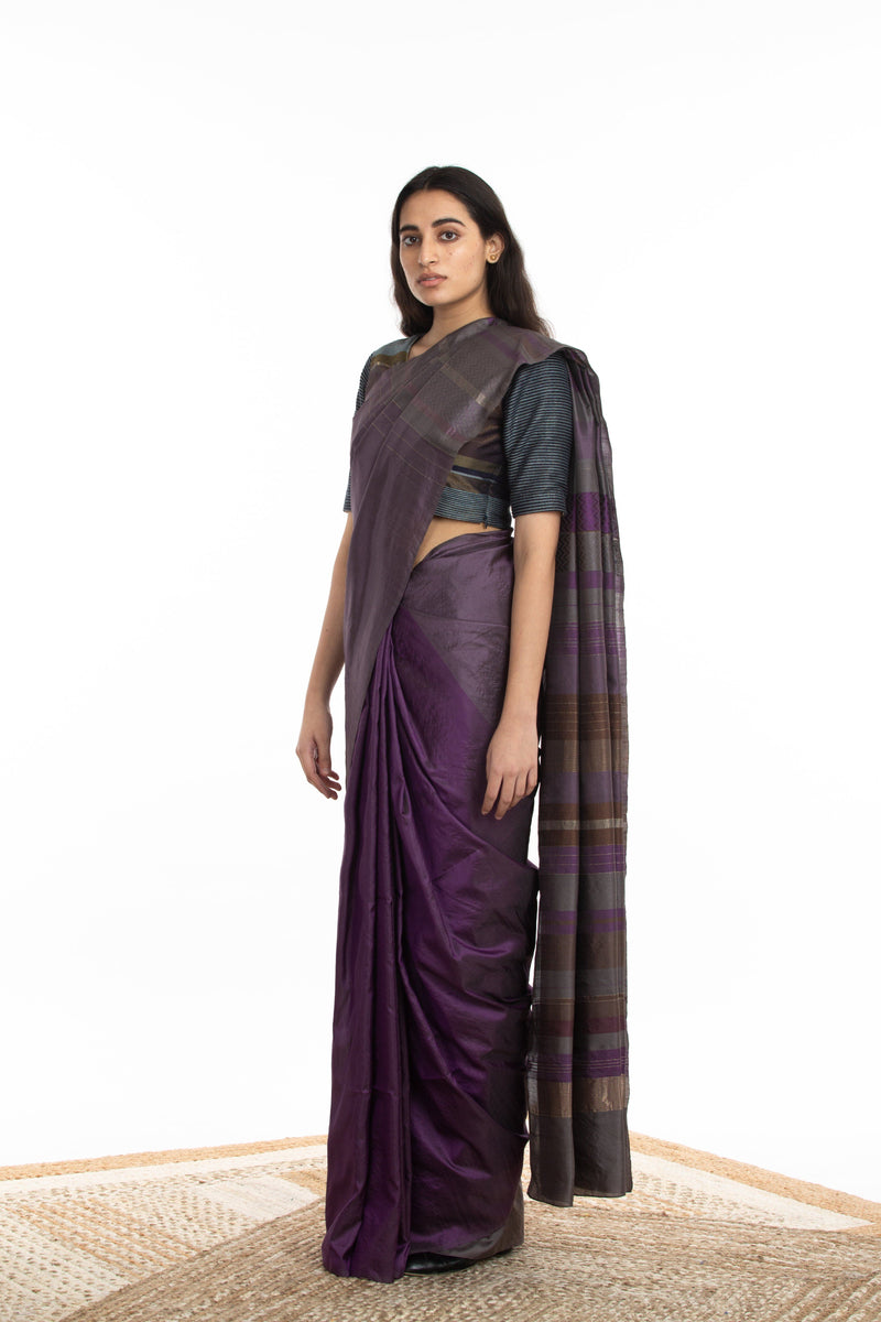 Handwoven Purple Grey Chevron Engineered Saree by Akaaro for women Worldwide