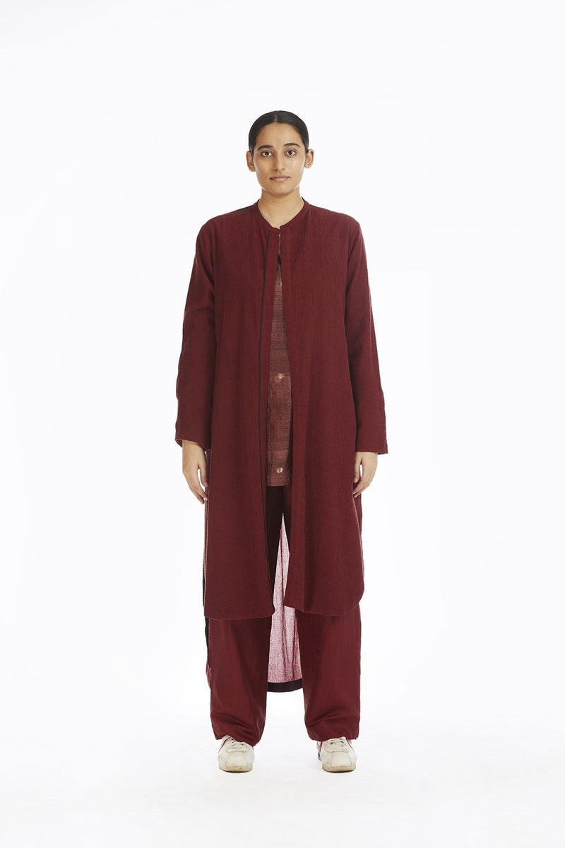 Handwoven Red Bamboo Textured Long Overlay by Akaaro for women Worldwide
