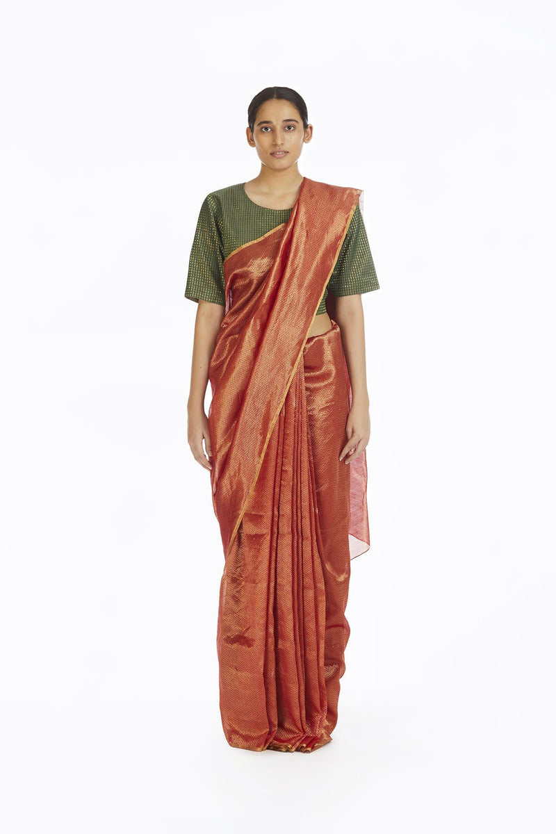 Handwoven Red Chevron Saree by Akaaro for women Worldwide