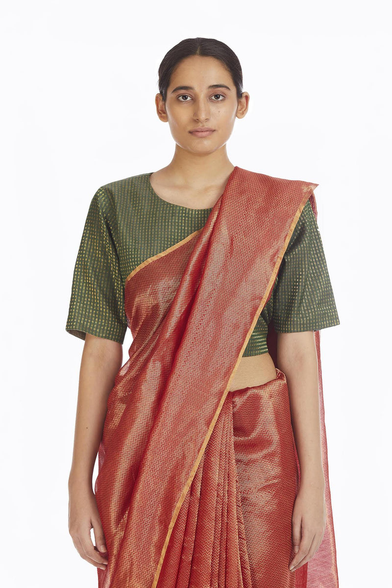 Handwoven Red Chevron Saree by Akaaro for women Worldwide