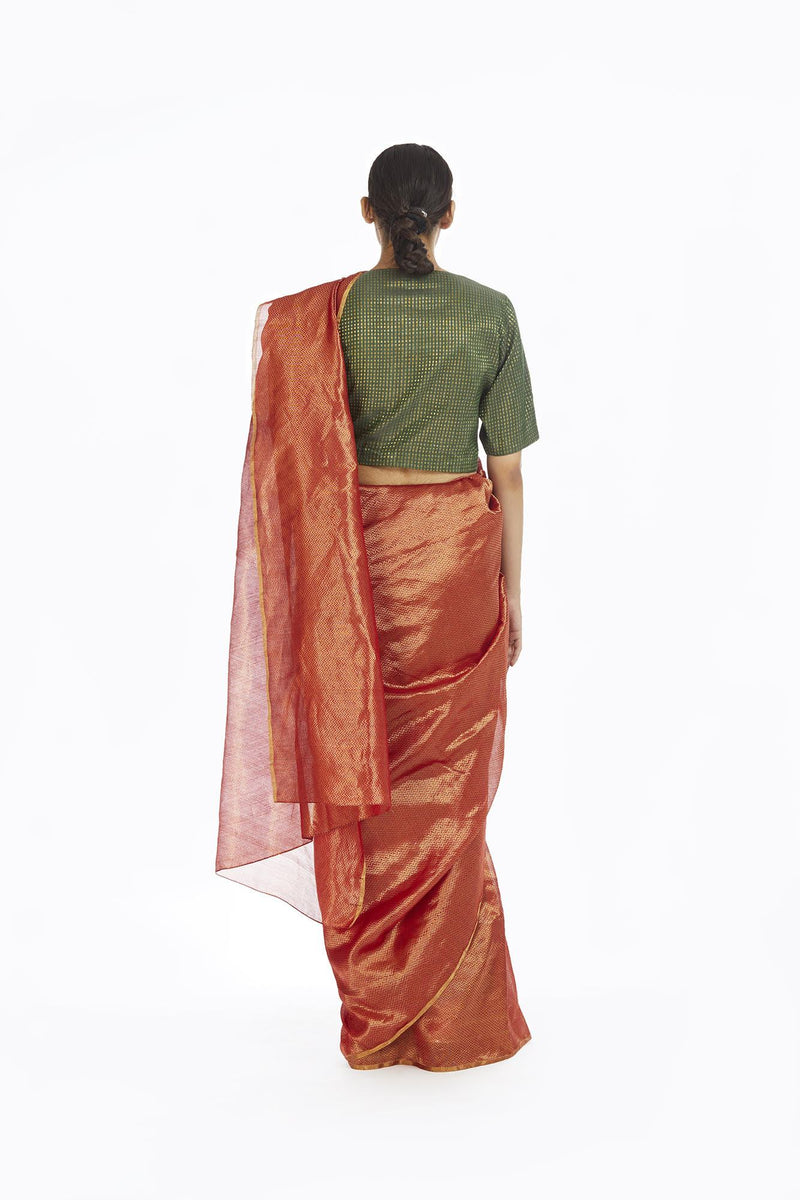 Handwoven Red Chevron Saree by Akaaro for women Worldwide