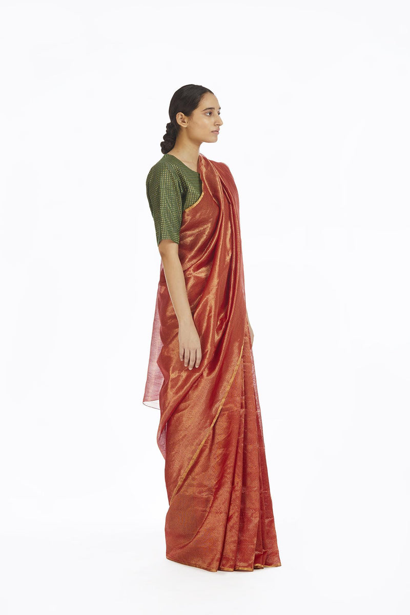 Handwoven Red Chevron Saree by Akaaro for women Worldwide