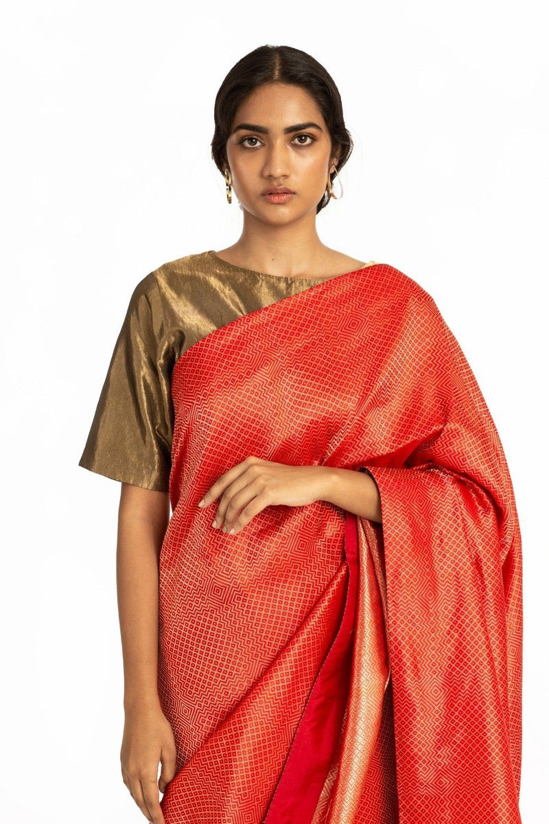 Handwoven Red Dotted Varanasi Saree by Akaaro for women Worldwide