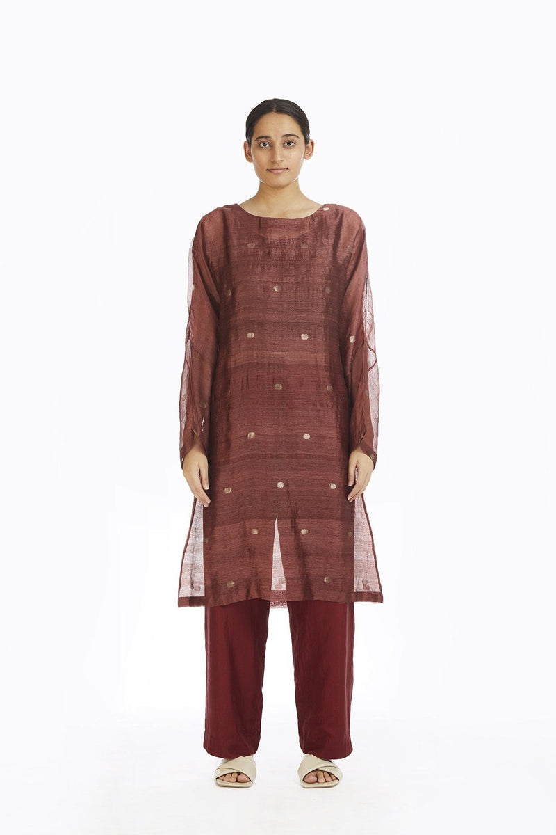 Handwoven Red Jamdani Shift Dress by Akaaro for women Worldwide
