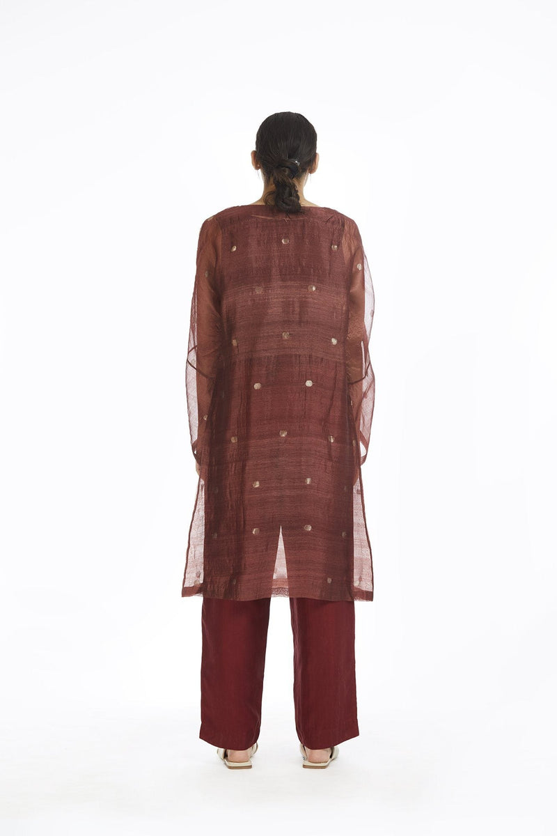 Handwoven Red Jamdani Shift Dress by Akaaro for women Worldwide