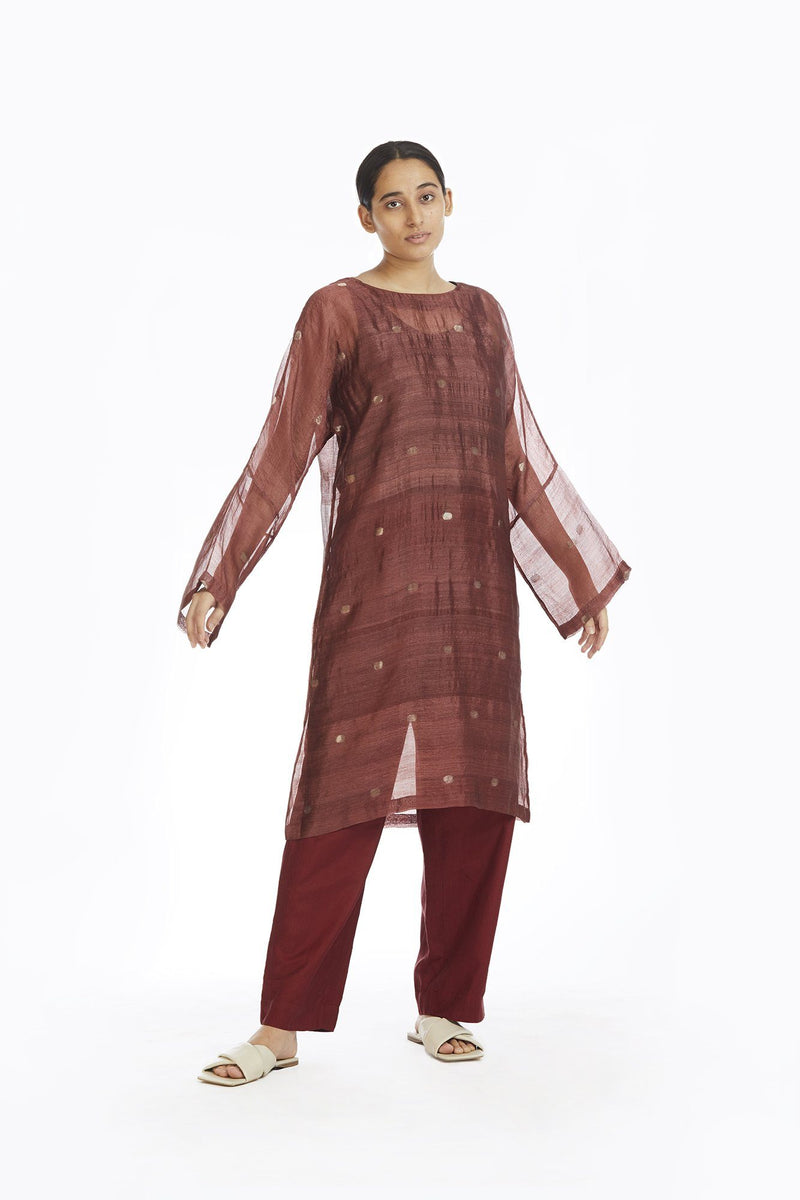 Handwoven Red Jamdani Shift Dress by Akaaro for women Worldwide