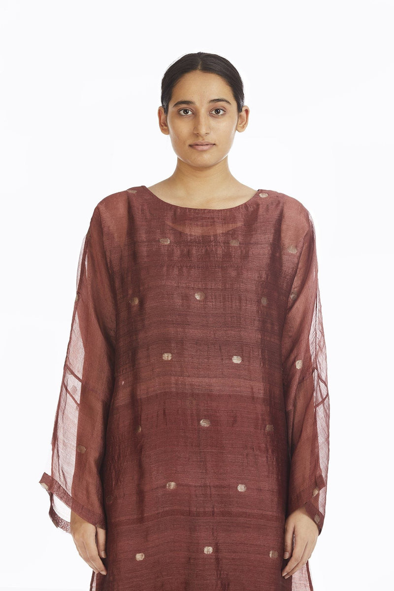 Handwoven Red Jamdani Shift Dress by Akaaro for women Worldwide