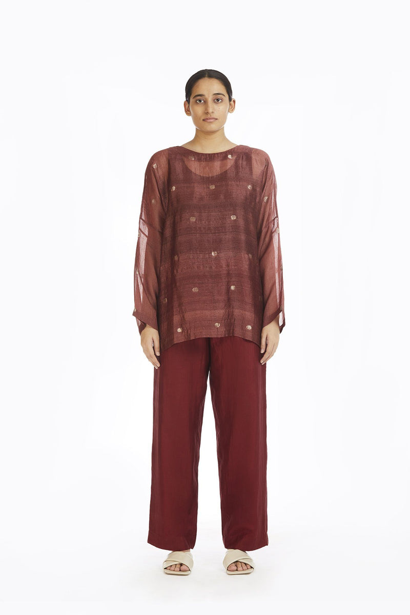 Handwoven Red Jamdani Top by Akaaro for women Worldwide