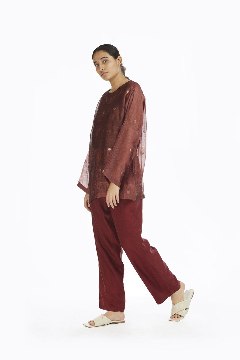 Handwoven Red Jamdani Top by Akaaro for women Worldwide