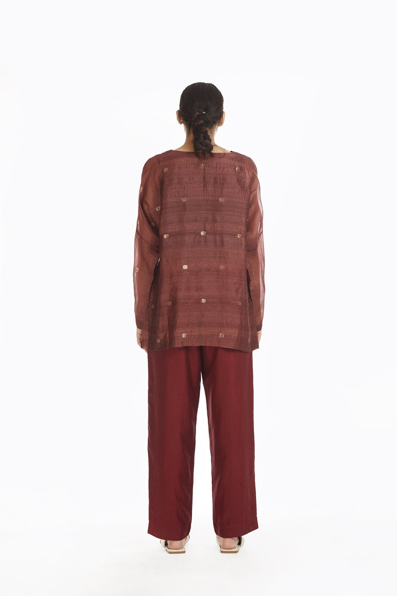 Handwoven Red Silk Straight Pants by Akaaro for women Worldwide